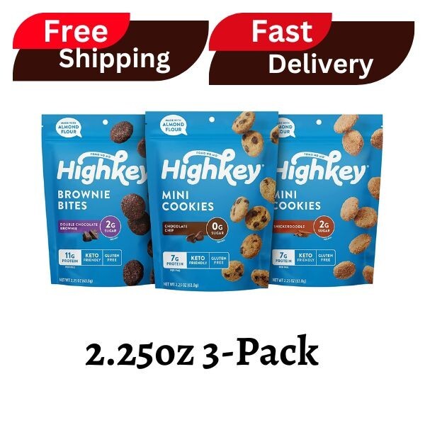 HighKey Sugar Free Cookies Variety Pack – Keto Snacks Zero Carb, 2.25oz 3-Pack