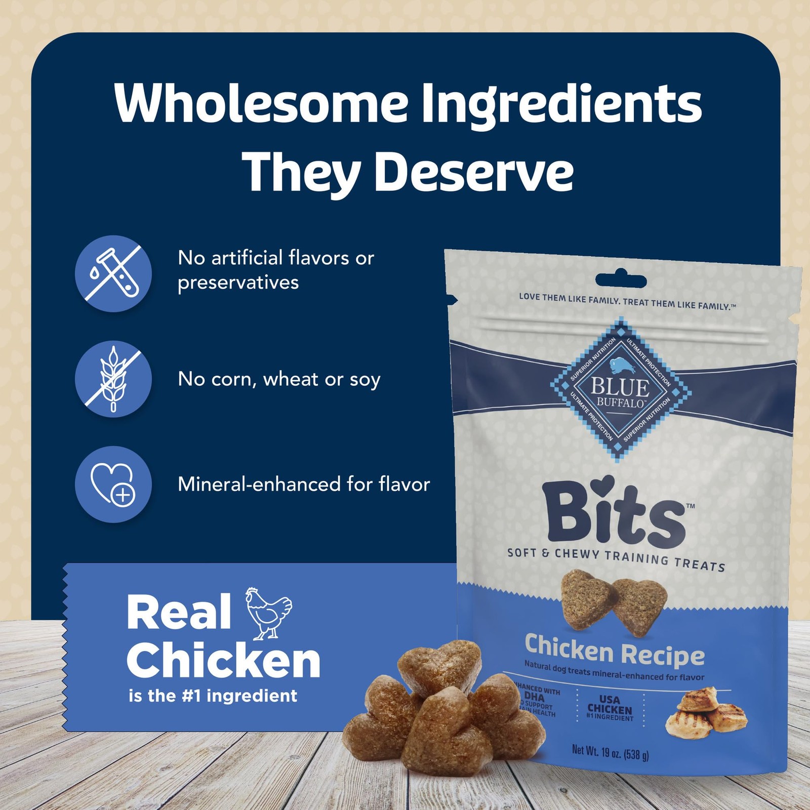 Blue Buffalo BLUE Bits Dog Training Treats – Chicken, Soft, Natural, DHA – 19oz