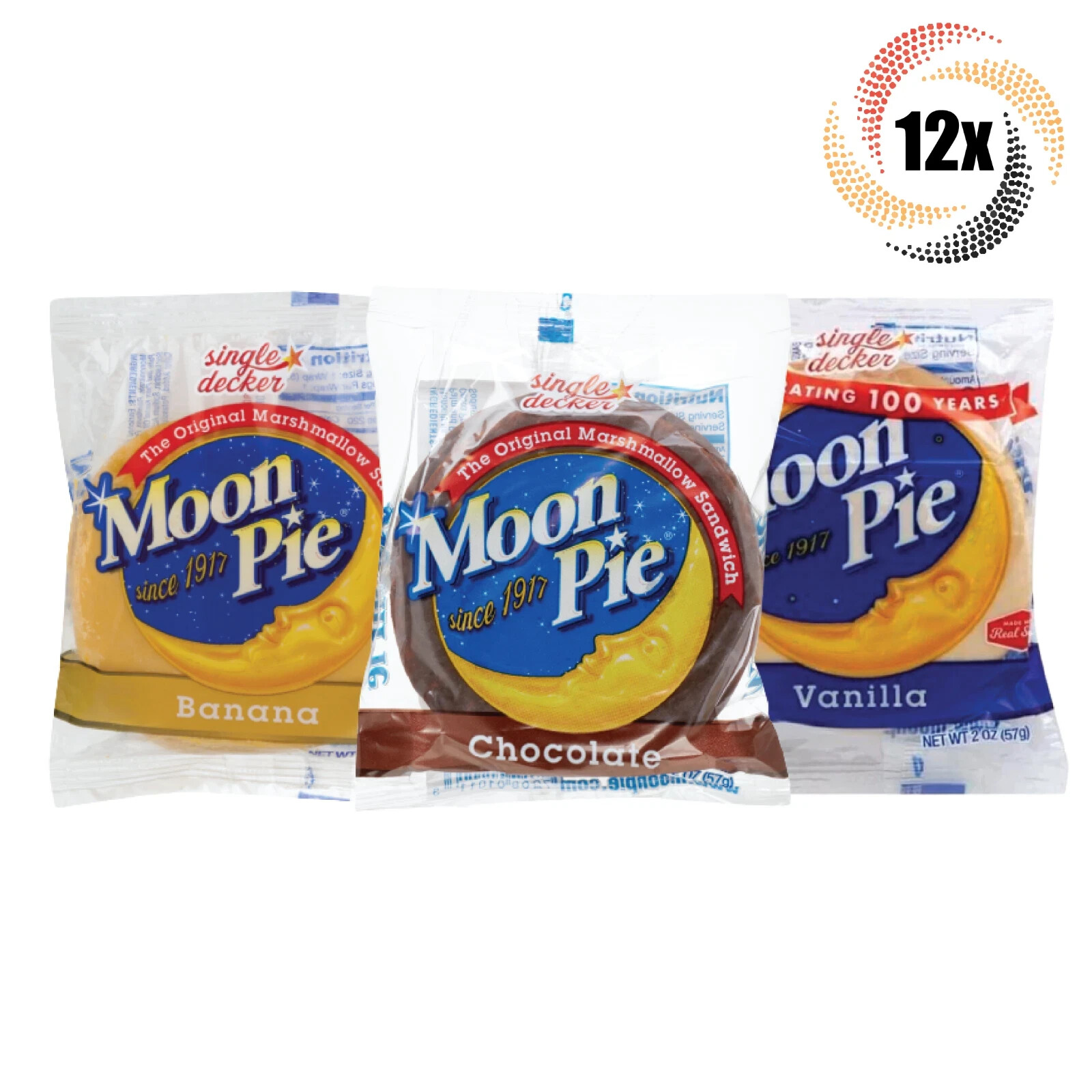 12x Pies Moon Pie Single Decker Variety Marshmallow Sandwiches – 2oz Mix & Match