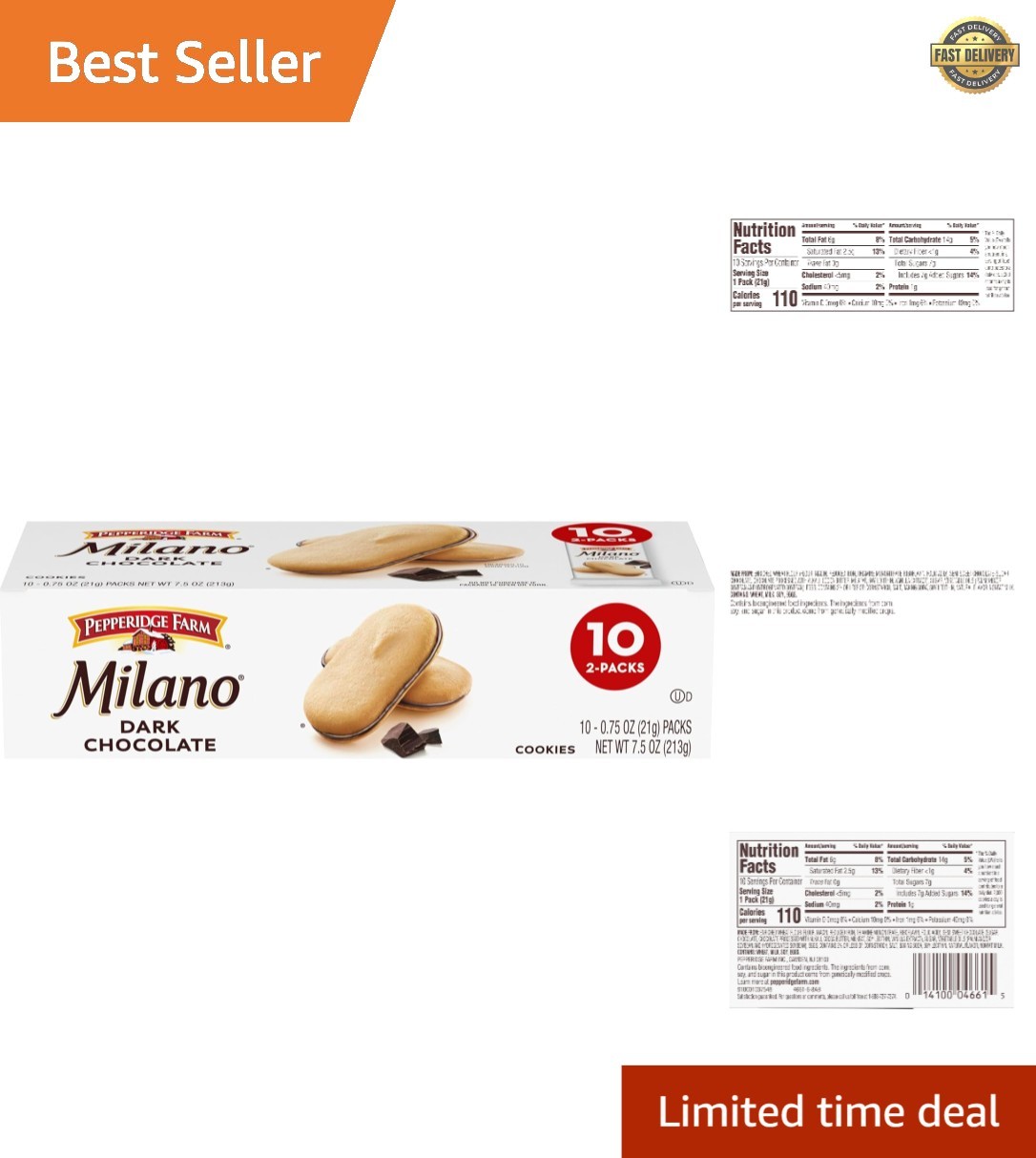 Crispy Milano Dark Chocolate Cookies – 10 Pouches of 2, Kosher & Vegetarian