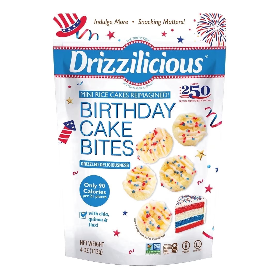 Drizzilicious Birthday Cake Mini Rice Cakes 4 Pack Gluten Free Snack Crisps