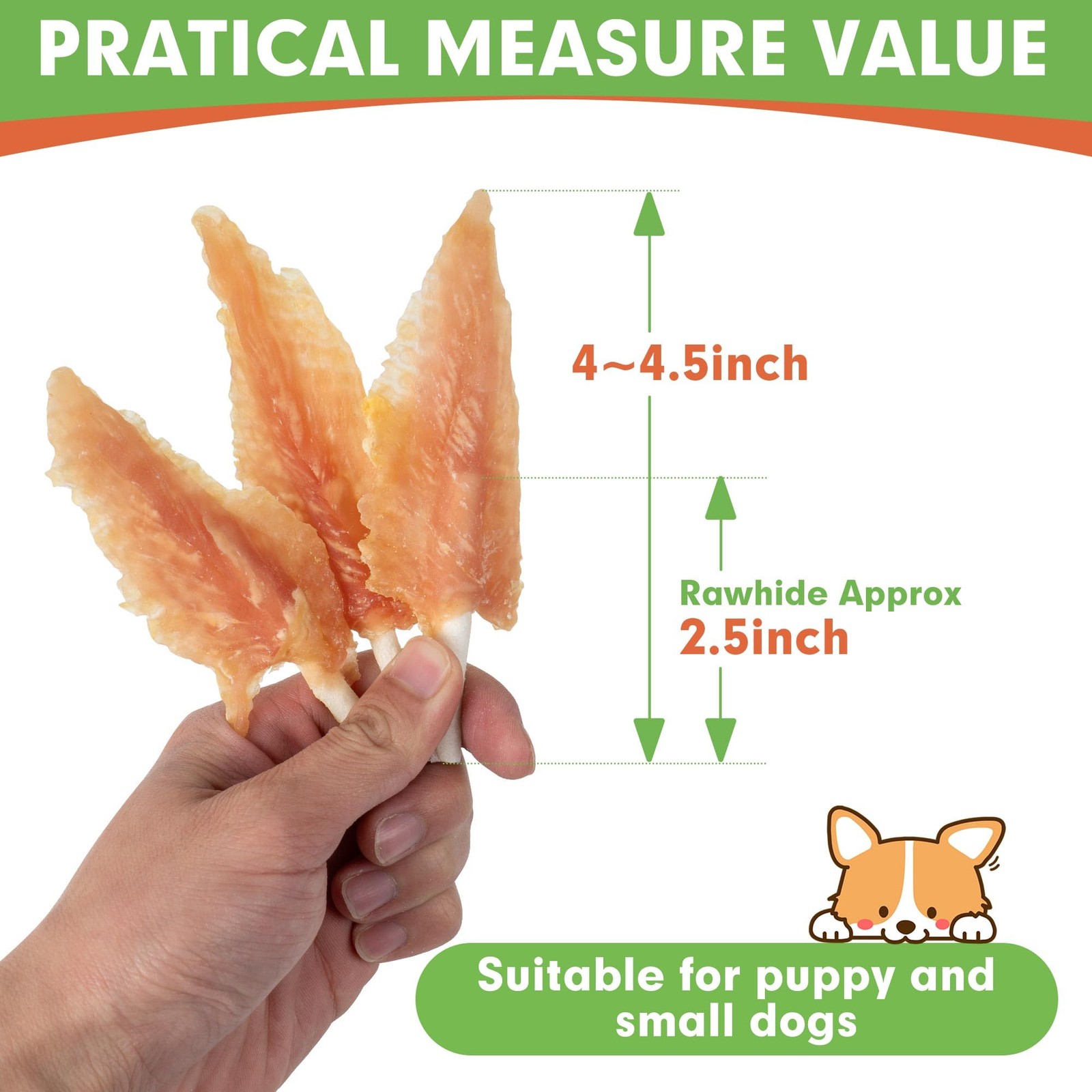 MON2SUN 4-4.5″ Chicken Wrapped Rawhide Sticks for Puppies & Small Dogs, 18.34oz
