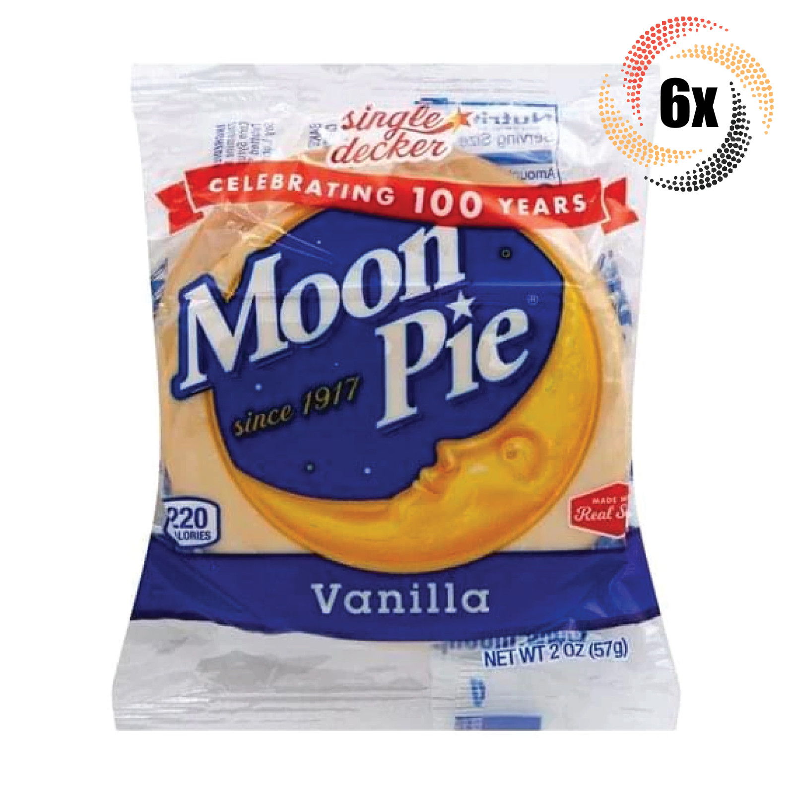 6x Pies Moon Pie Single Decker Vanilla Original Marshmallow Sandwiches 2oz