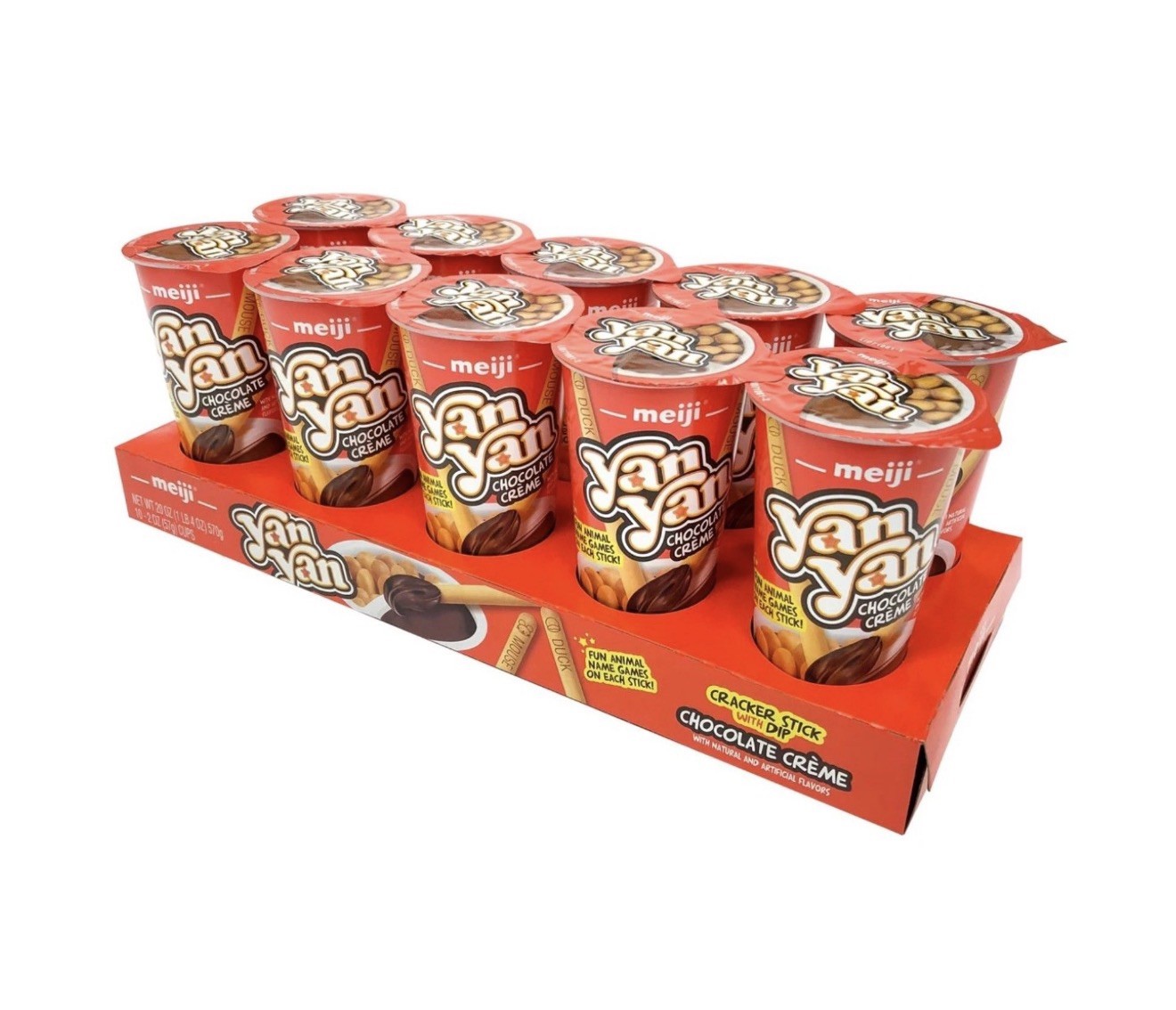 Meiji Yan Yan Chocolate Cream Dip Crackers 2oz Cups 10 Pack Snack Sticks Japanes