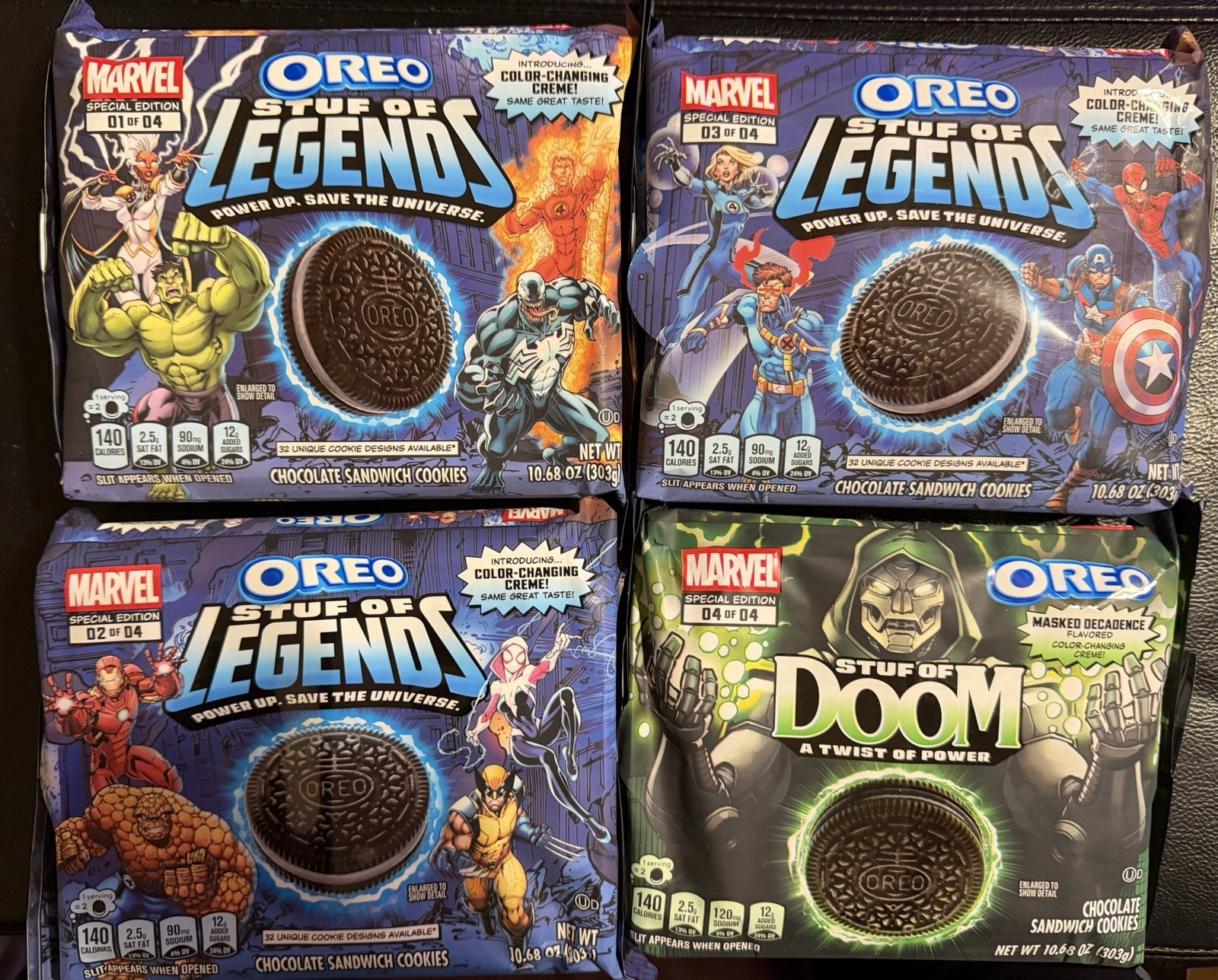 Marvel All 4 package Oreo Stuf of Legends 01 02 03 Stuf of Doom 04 NEW & SEALED