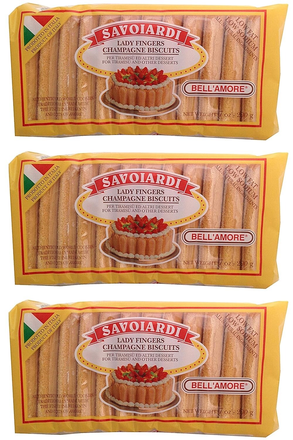 Savoiardi, Lady Fingers Champagne Biscuits for Tiramisu (Pack of 3), 7 oz G